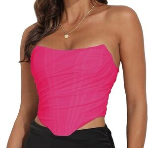 Strapless Hot Pink Ruched Scarf Hem Top